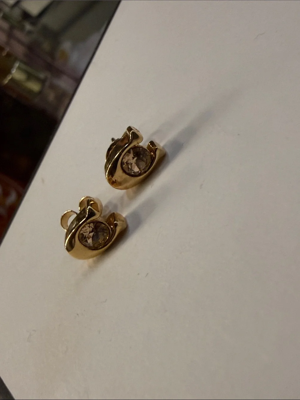 Coach Gold-Tone Crystal C-Logo Stud Earrings - Picture 2 of 4